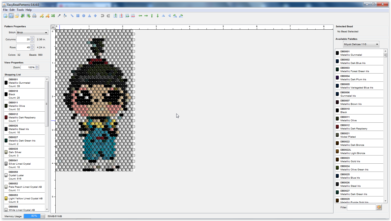 easy bead résultat 20 colonnes 120 et quelques couleurs